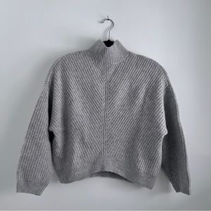 Trendy Grey Mock Neck Sweater - Relaxed Fit